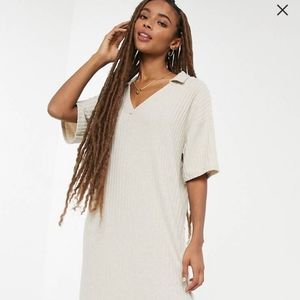 ASOS ribbed midi v neck dress w. collar